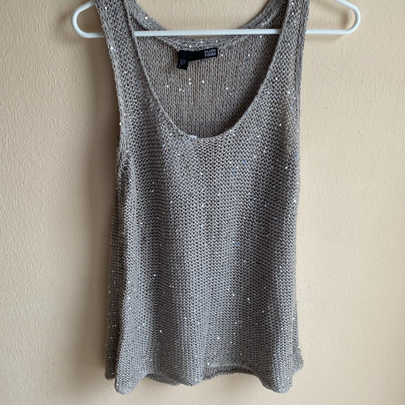 Eileen Fisher Sequined Chain Mail Knit Tank Top L NWT Silver - Picture 8 of 11
